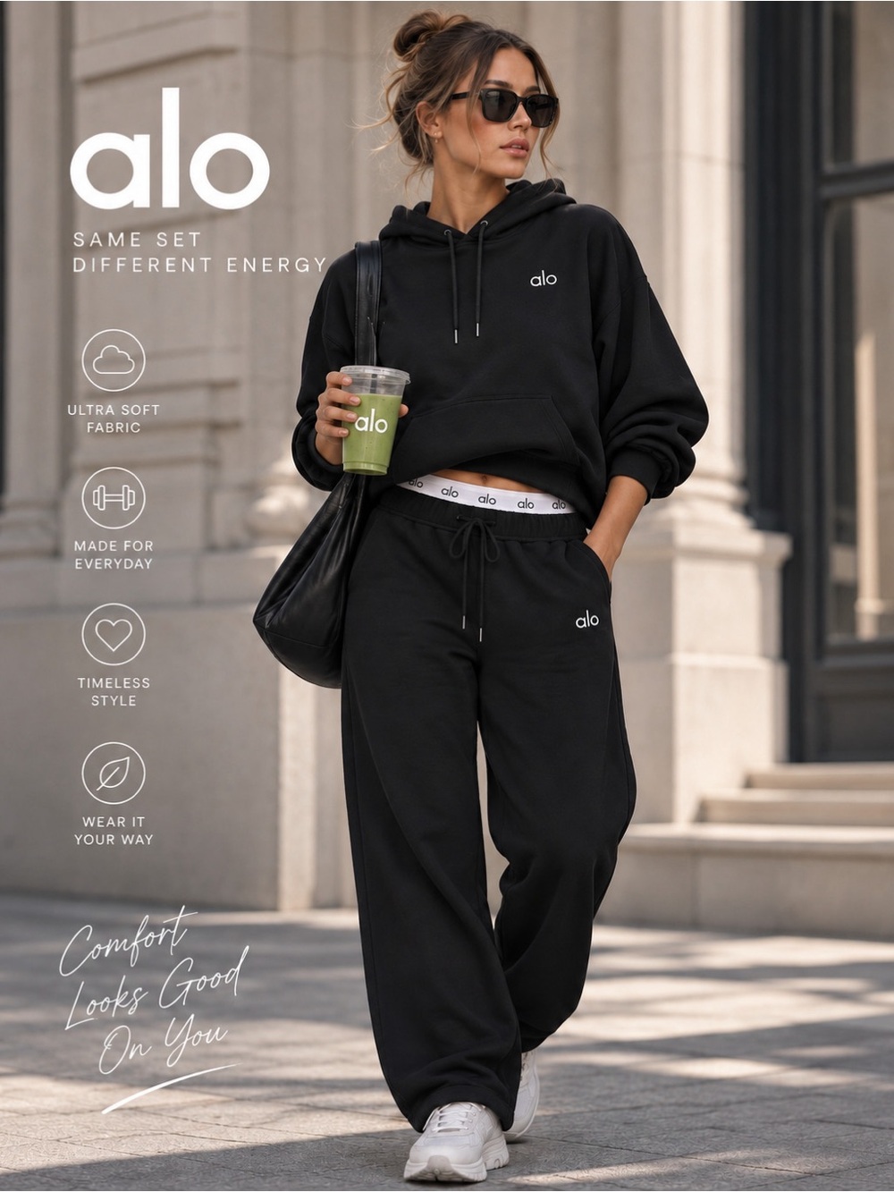 ALO Yoga Black Hoodie & Sweatpants Matching Set | Brand New 2 Piece Outfit
